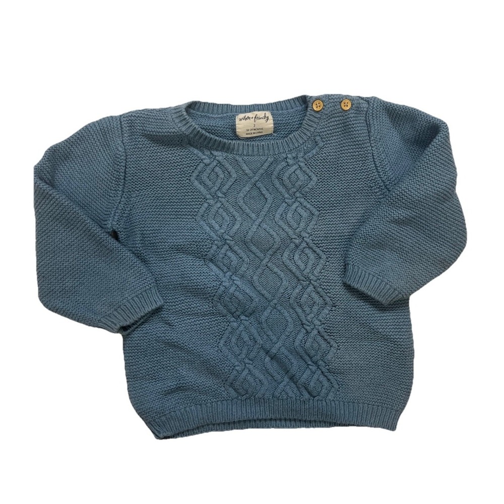Wilson & Frenchy Infant Sweater Bamboo Cotton Blue Wood Buttons Fisherman Unisex